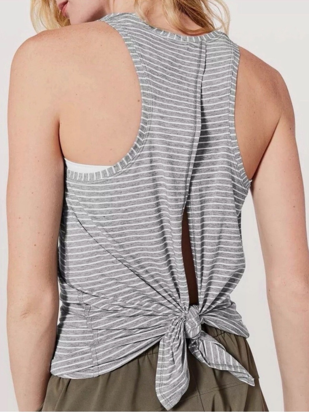 lululemon athletica Gray Striped Tie-Back Racerback Tank